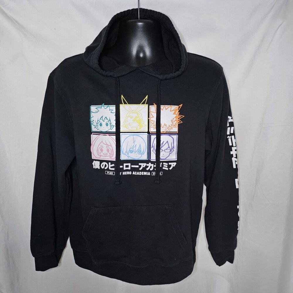 Mens My Hero Academia Plus Ultra Icon Characters Black Hoodie Sweatshirt Size M
